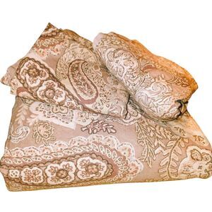POTTERY BARN GWENN 92x88 Full/Qn Brown Paisley Linen Blend Duvet &2 Pillow Shams